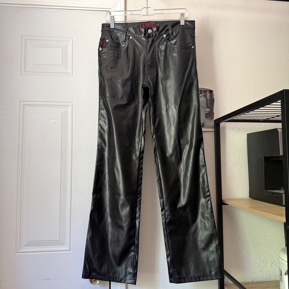 TRIPP NYC vintage black goth pleather faux leather pu straight leg pants